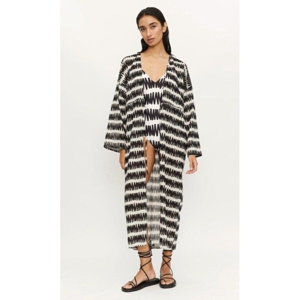 Compania Fantastica Beach Zigzag printed long beach Cover Up Robe Resortwear L